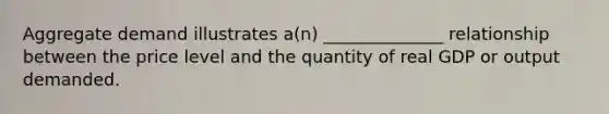 Aggregate demand illustrates a(n) ______________ relationship between the price level and the quantity of real GDP or output demanded.