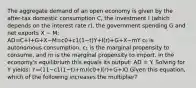 The aggregate demand of an open economy is given by the after-tax domestic consumption C, the investment I (which depends on the interest rate r), the government spending G and net exports X − M: AD=C+I+G+X−M=c0+c1(1−t)Υ+I(r)+G+X−mΥ c₀ is autonomous consumption, c₁ is the marginal propensity to consume, and m is the marginal propensity to import. In the economy's equilibrium this equals its output: AD = Y. Solving for Y yields: Υ=(11−c1(1−t)+m)(c0+I(r)+G+X) Given this equation, which of the following increases the multiplier?