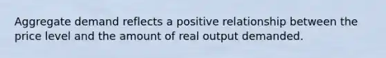 Aggregate demand reflects a positive relationship between the price level and the amount of real output demanded.