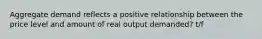 Aggregate demand reflects a positive relationship between the price level and amount of real output demanded? t/f