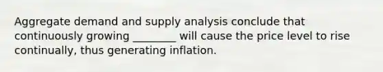 Aggregate demand and supply analysis conclude that continuously growing ________ will cause the price level to rise continually, thus generating inflation.