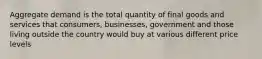 Aggregate demand is the total quantity of final goods and services that consumers, businesses, government and those living outside the country would buy at various different price levels