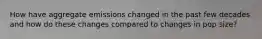 How have aggregate emissions changed in the past few decades and how do these changes compared to changes in pop size?