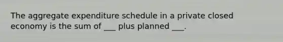 The aggregate expenditure schedule in a private closed economy is the sum of ___ plus planned ___.