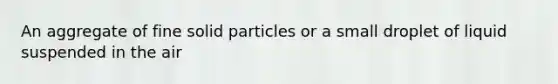 An aggregate of fine solid particles or a small droplet of liquid suspended in the air