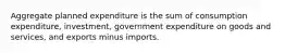 Aggregate planned expenditure is the sum of consumption​ expenditure, investment, government expenditure on goods and​ services, and exports minus imports.