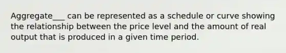 Aggregate___ can be represented as a schedule or curve showing the relationship between the price level and the amount of real output that is produced in a given time period.