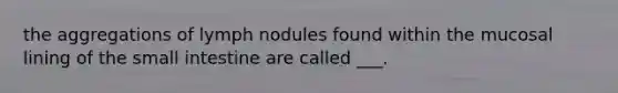 the aggregations of lymph nodules found within the mucosal lining of the small intestine are called ___.