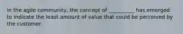 In the agile community, the concept of __________ has emerged to indicate the least amount of value that could be perceived by the customer.