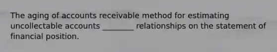 The aging of accounts receivable method for estimating uncollectable accounts ________ relationships on the statement of financial position.