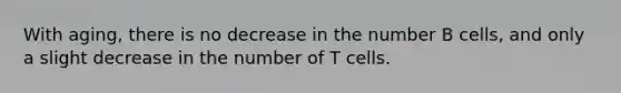 With aging, there is no decrease in the number B cells, and only a slight decrease in the number of T cells.