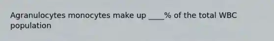 Agranulocytes monocytes make up ____% of the total WBC population