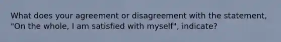 What does your agreement or disagreement with the statement, "On the whole, I am satisfied with myself", indicate?