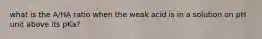 what is the A/HA ratio when the weak acid is in a solution on pH unit above its pKa?