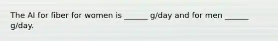 The AI for fiber for women is ______ g/day and for men ______ g/day.