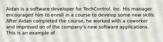 Aidan is a software developer for TechControl, Inc. His manager encouraged him to enroll in a course to develop some new skills. After Aidan completed the course, he worked with a coworker and improved on of the company's new software applications. This is an example of