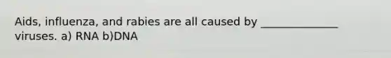 Aids, influenza, and rabies are all caused by ______________ viruses. a) RNA b)DNA
