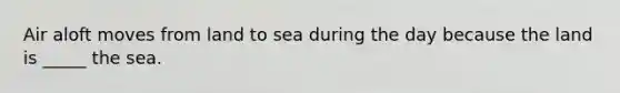Air aloft moves from land to sea during the day because the land is _____ the sea.