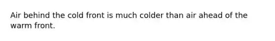 Air behind the cold front is much colder than air ahead of the warm front.