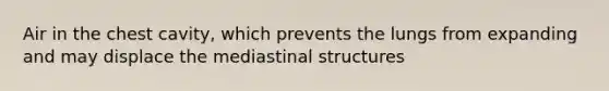 Air in the chest cavity, which prevents the lungs from expanding and may displace the mediastinal structures