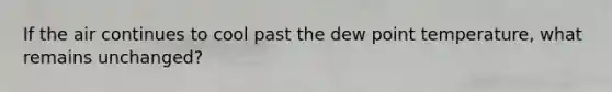 If the air continues to cool past the dew point temperature, what remains unchanged?