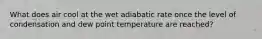 What does air cool at the wet adiabatic rate once the level of condensation and dew point temperature are reached?