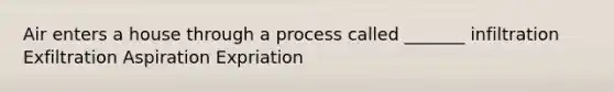 Air enters a house through a process called _______ infiltration Exfiltration Aspiration Expriation