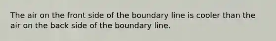 The air on the front side of the boundary line is cooler than the air on the back side of the boundary line.