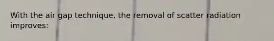 With the air gap technique, the removal of scatter radiation improves: