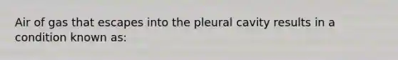 Air of gas that escapes into the pleural cavity results in a condition known as: