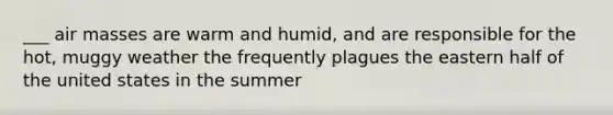 ___ air masses are warm and humid, and are responsible for the hot, muggy weather the frequently plagues the eastern half of the united states in the summer