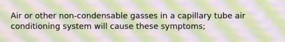 Air or other non-condensable gasses in a capillary tube air conditioning system will cause these symptoms;