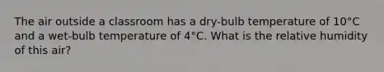 The air outside a classroom has a dry-bulb temperature of 10°C and a wet-bulb temperature of 4°C. What is the relative humidity of this air?