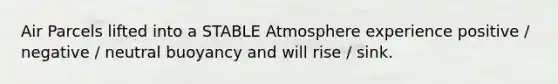 Air Parcels lifted into a STABLE Atmosphere experience positive / negative / neutral buoyancy and will rise / sink.