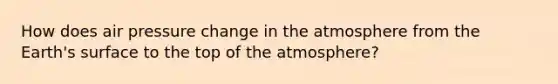 How does air pressure change in the atmosphere from the Earth's surface to the top of the atmosphere?