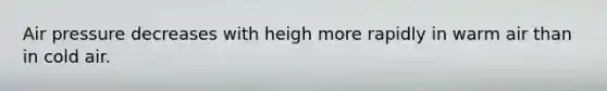 Air pressure decreases with heigh more rapidly in warm air than in cold air.