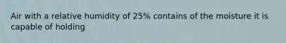 Air with a relative humidity of 25% contains of the moisture it is capable of holding