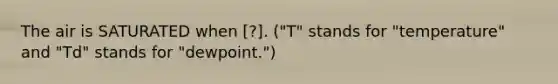 The air is SATURATED when [?]. ("T" stands for "temperature" and "Td" stands for "dewpoint.")