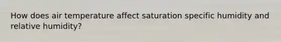 How does air temperature affect saturation specific humidity and relative humidity?