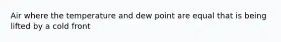 Air where the temperature and dew point are equal that is being lifted by a cold front