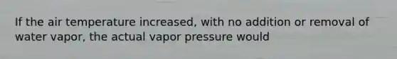 If the air temperature increased, with no addition or removal of water vapor, the actual vapor pressure would​