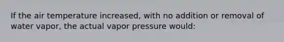 If the air temperature increased, with no addition or removal of water vapor, the actual vapor pressure would: