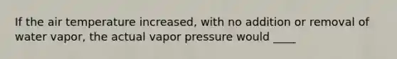 If the air temperature increased, with no addition or removal of water vapor, the actual vapor pressure would ____