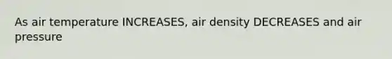 As air temperature INCREASES, air density DECREASES and air pressure