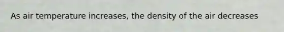 As air temperature increases, the density of the air decreases