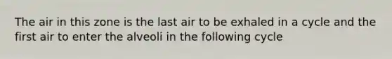 The air in this zone is the last air to be exhaled in a cycle and the first air to enter the alveoli in the following cycle