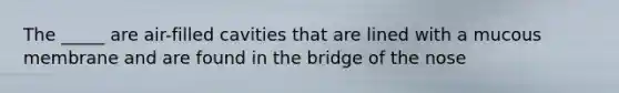The _____ are air-filled cavities that are lined with a mucous membrane and are found in the bridge of the nose