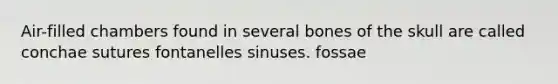 Air-filled chambers found in several bones of the skull are called conchae sutures fontanelles sinuses. fossae