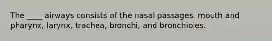 The ____ airways consists of the nasal passages, mouth and pharynx, larynx, trachea, bronchi, and bronchioles.