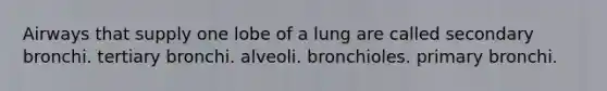 Airways that supply one lobe of a lung are called secondary bronchi. tertiary bronchi. alveoli. bronchioles. primary bronchi.